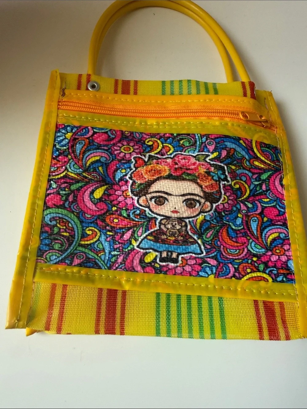 Kids Yellow Tote Bag with Colorful Frida-Inspired Print